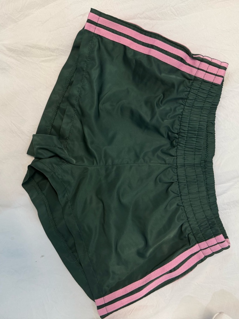 Edikted Women’s Dark Green Athletic Shorts with Pink Trim